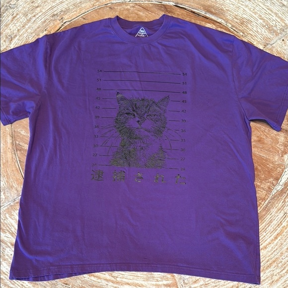 Japanese Cat Mugshot, Purple Graphic T-Shirt, 3XL, NWOT - Picture 1 of 5